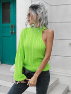 Cable-Knit Round Neck Asymmetrical Sweater - Delanoir