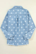 Raw Hem Star Collared Neck Denim Top - Delanoir