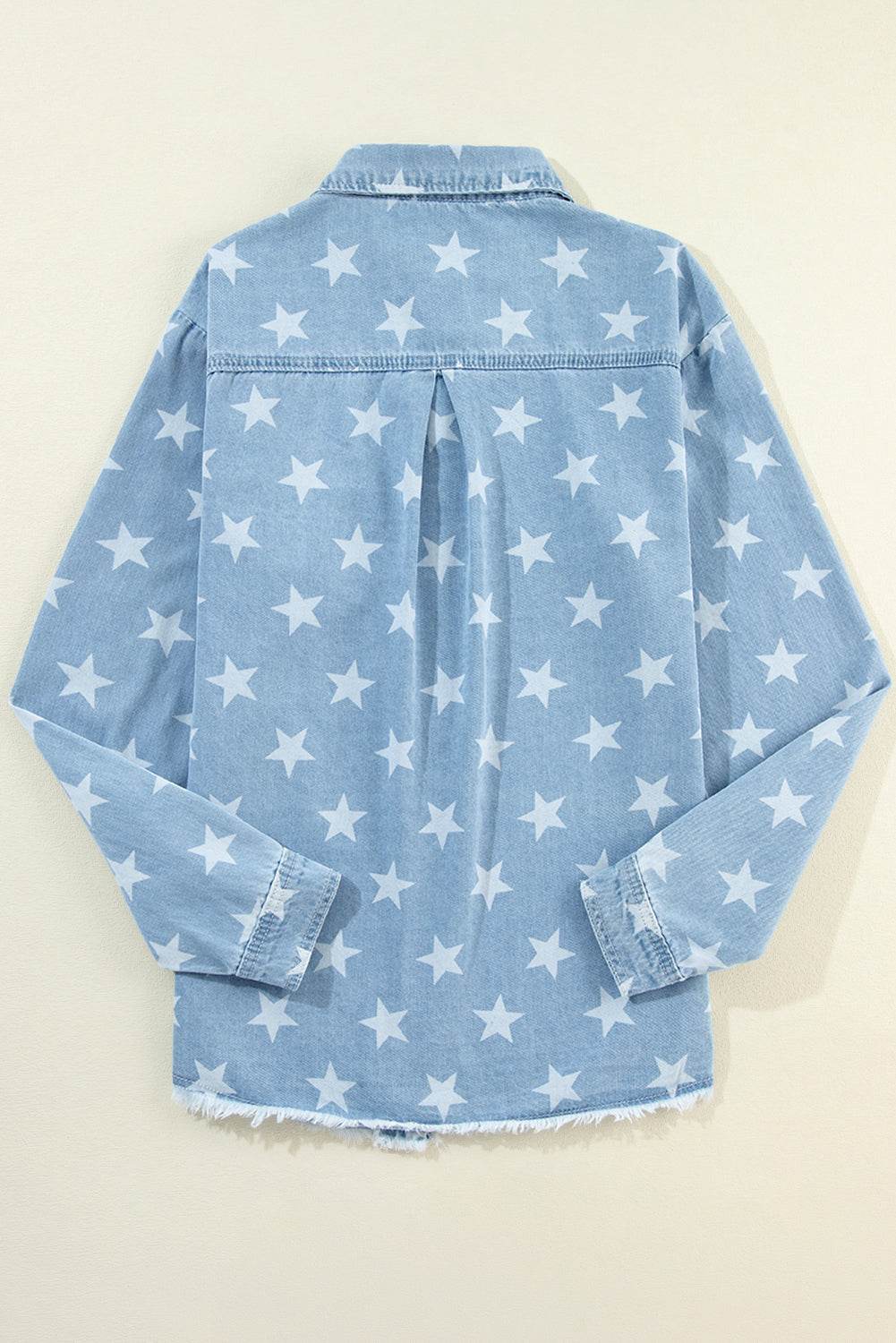 Raw Hem Star Collared Neck Denim Top - Delanoir