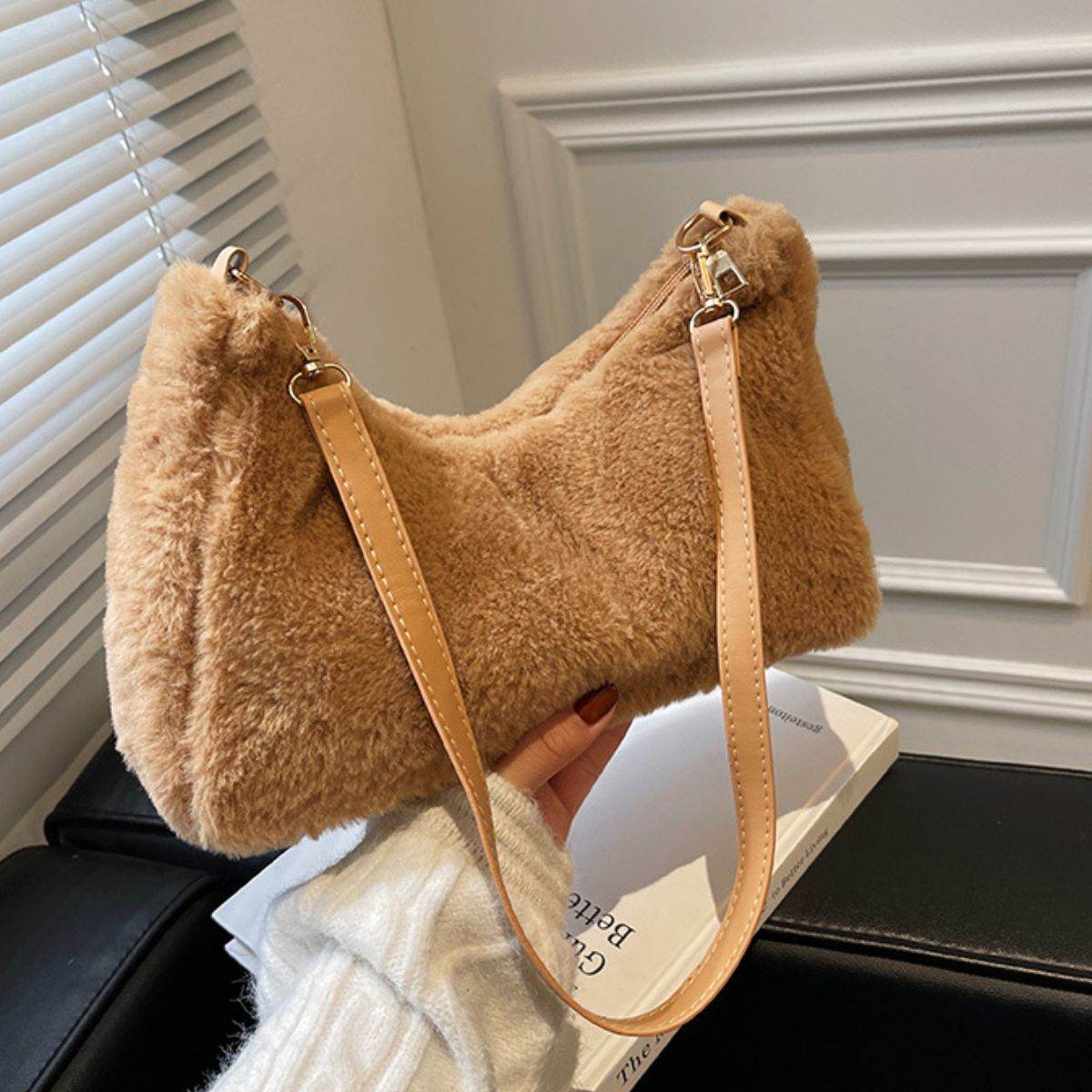 Faux Fur Removable Strap Shoulder Bag - Delanoir