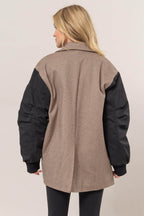 HYFVE Herringbone Mixed Media Contrast Long Sleeve Blazer - Delanoir