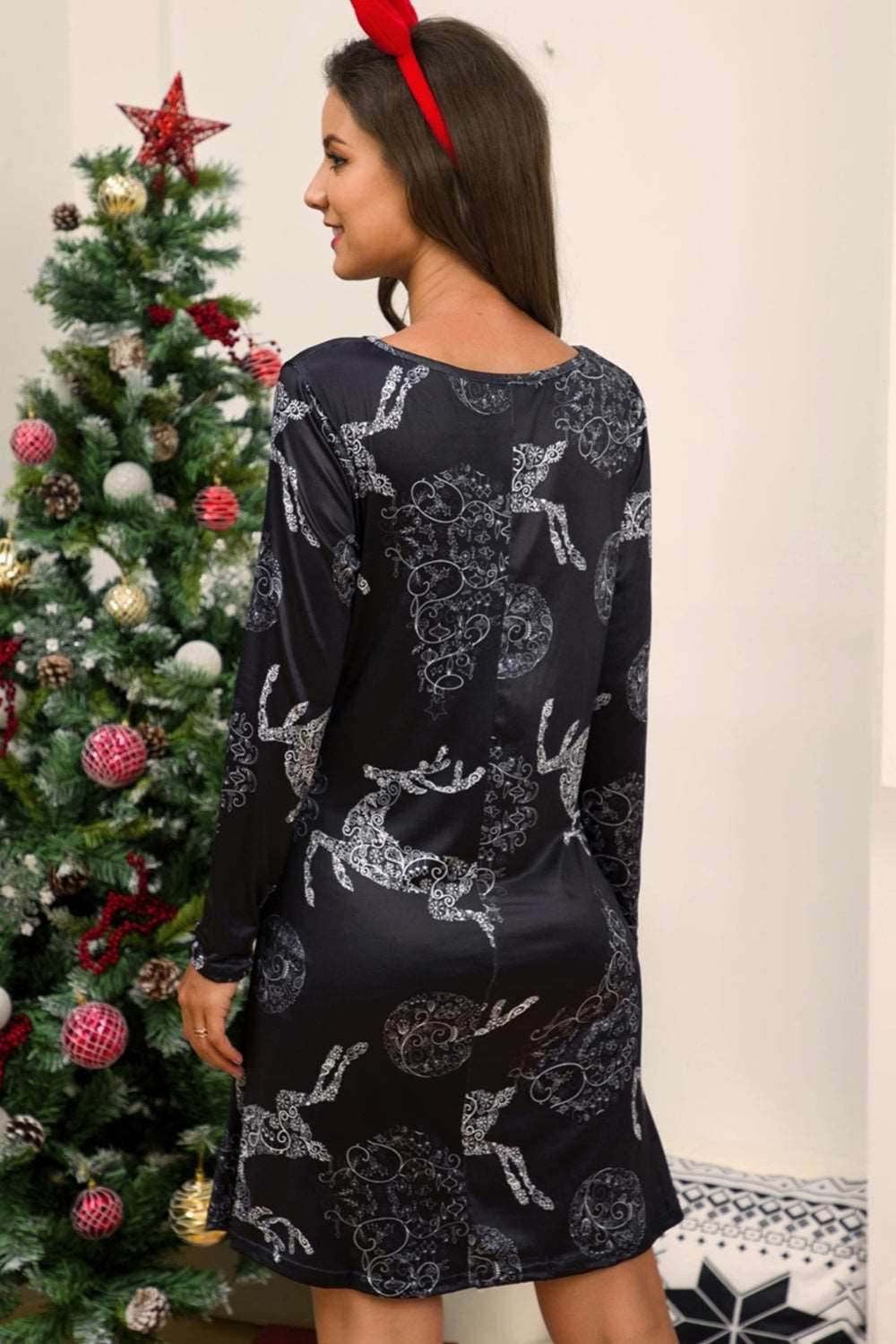 Full Size Christmas Long Sleeve Dress - Delanoir