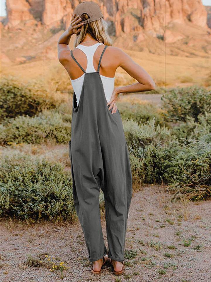 Double Take Full Size Sleeveless V-Neck Pocketed Jumpsuit - Delanoir