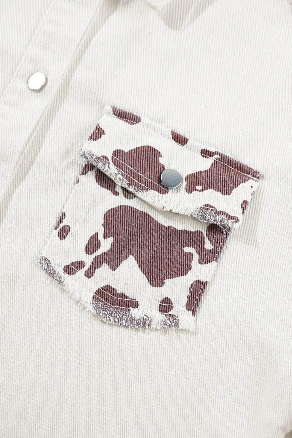 Raw Hem Animal Print Long Sleeve Denim Jacket - Delanoir