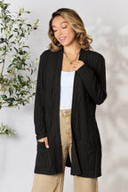 Basic Bae Full Size Ribbed Open Front Cardigan with Pockets - Delanoir