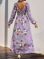 Perfee Slit Printed Surplice Long Sleeve Maxi Dress - Delanoir