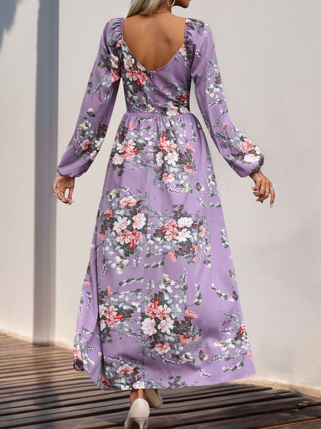 Perfee Slit Printed Surplice Long Sleeve Maxi Dress - Delanoir