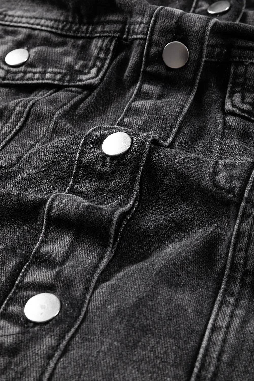 Distressed Drawstring Long Sleeve Hooded Denim Jacket - Delanoir
