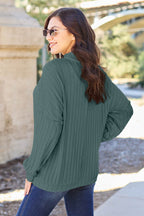 Basic Bae Full Size Ribbed Exposed Seam Mock Neck Knit Top - Delanoir