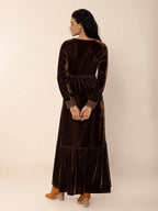 Lace Detail V-Neck Long Sleeve Maxi Dress - Delanoir