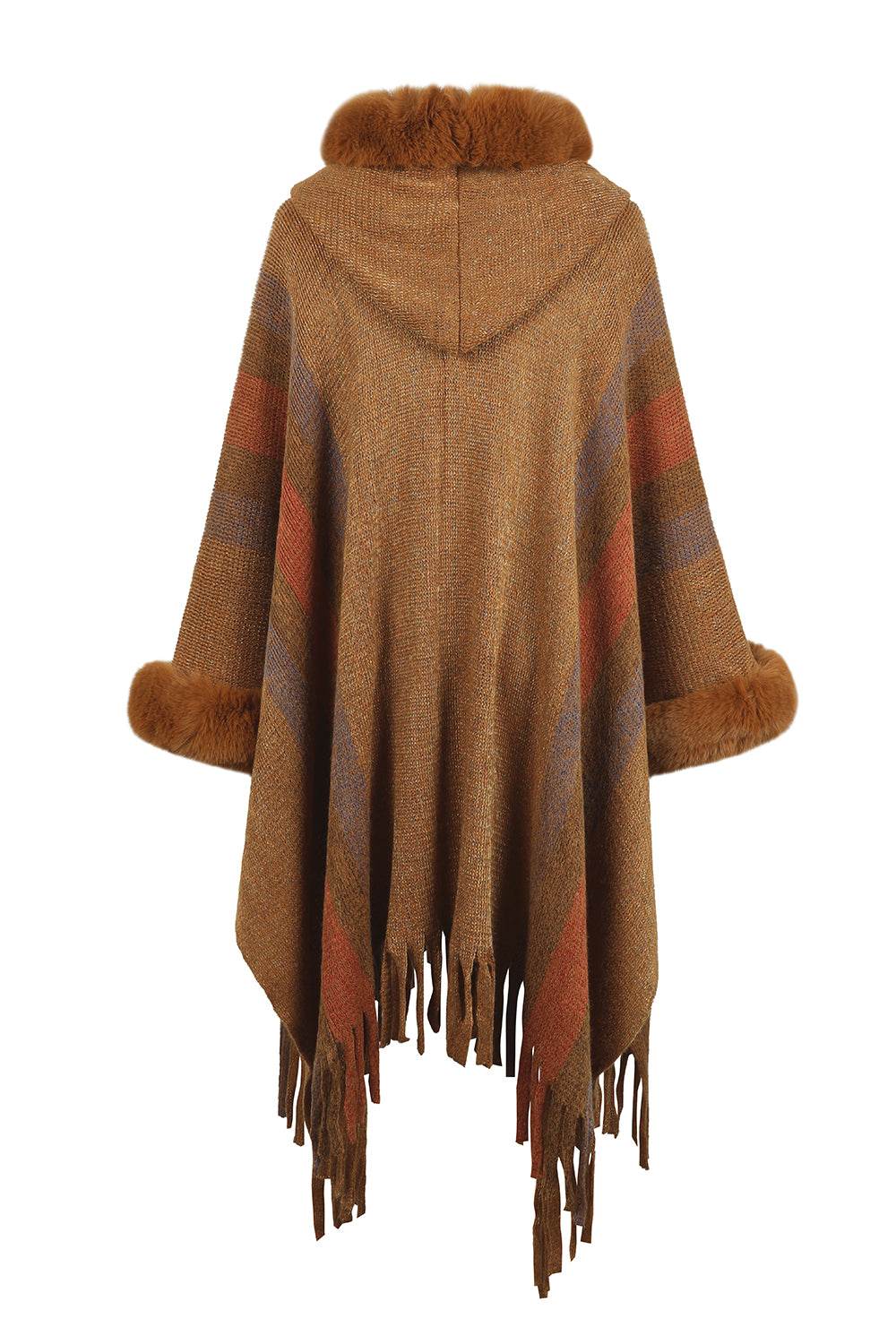 Color Block Fringe Detail Poncho - Delanoir
