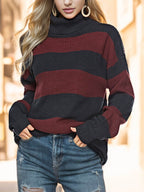 Striped Turtleneck Long Sleeve Sweater - Delanoir