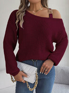 Asymmetrical Neck Long Sleeve Sweater - Delanoir