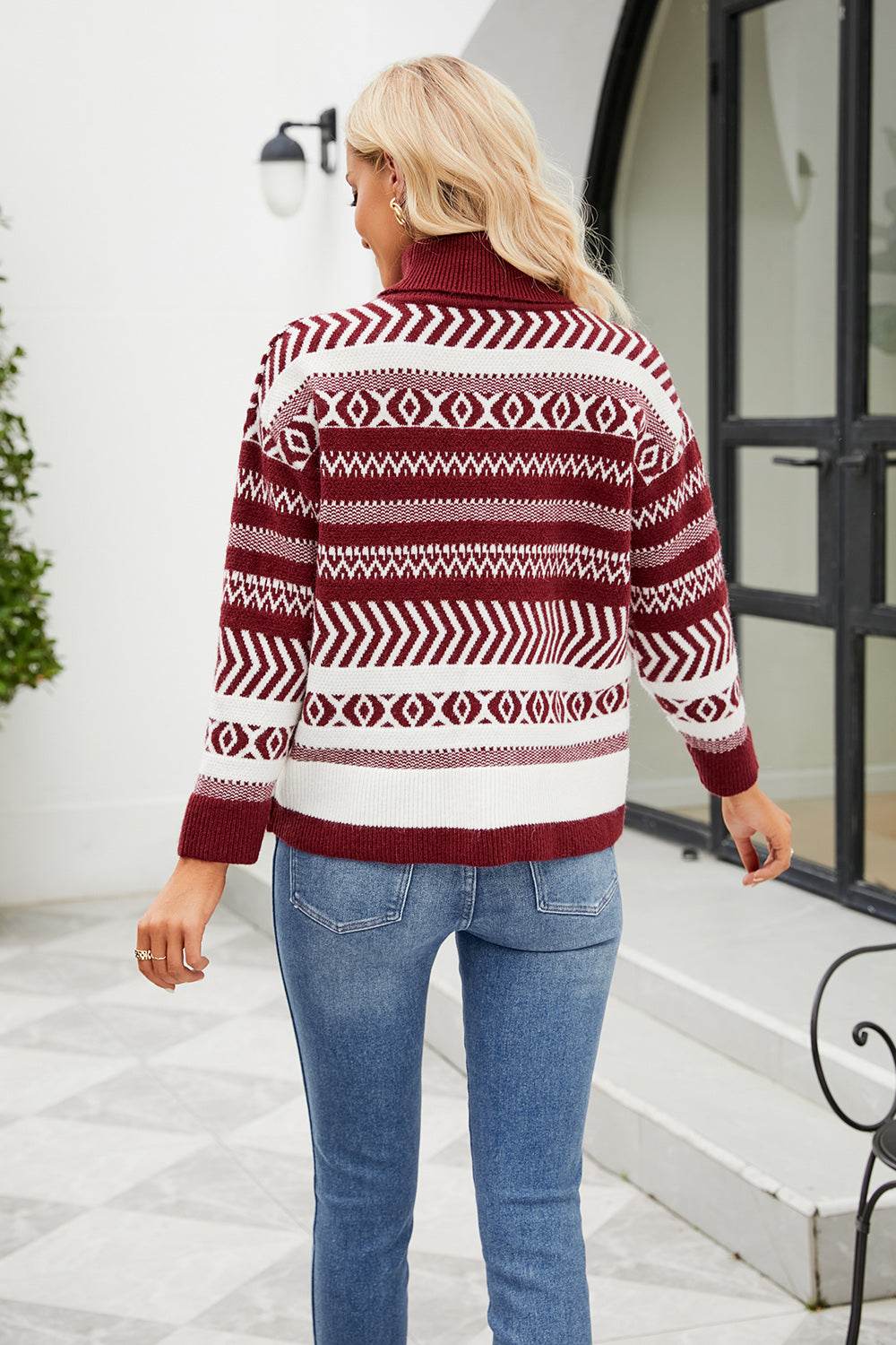 Geometric Turtleneck Long Sleeve Sweater - Delanoir