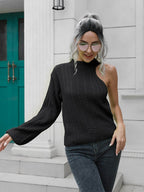 Cable-Knit Round Neck Asymmetrical Sweater - Delanoir