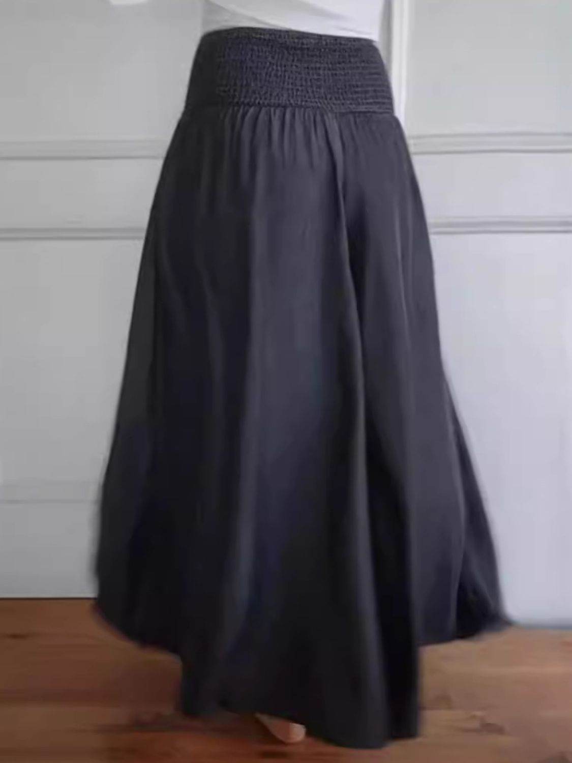 Full Size Smocked Wide Leg Pants with Pockets - Delanoir