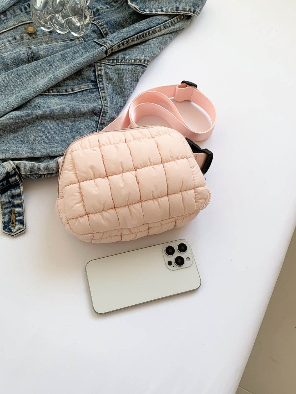 Bubble Texture Adjustable Strap Crossbody Bag - Delanoir