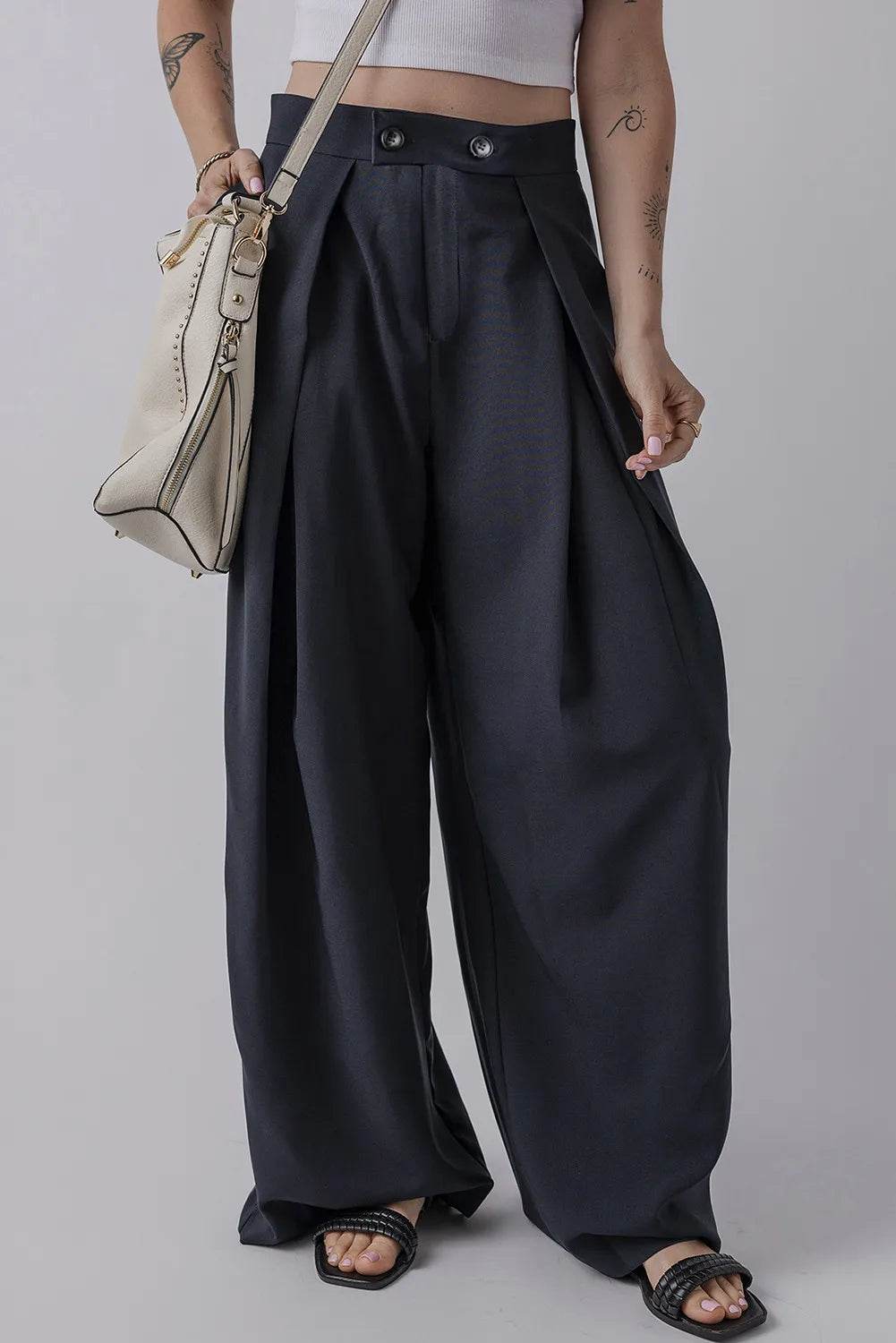 Wide Leg Pants with Pockets - Delanoir