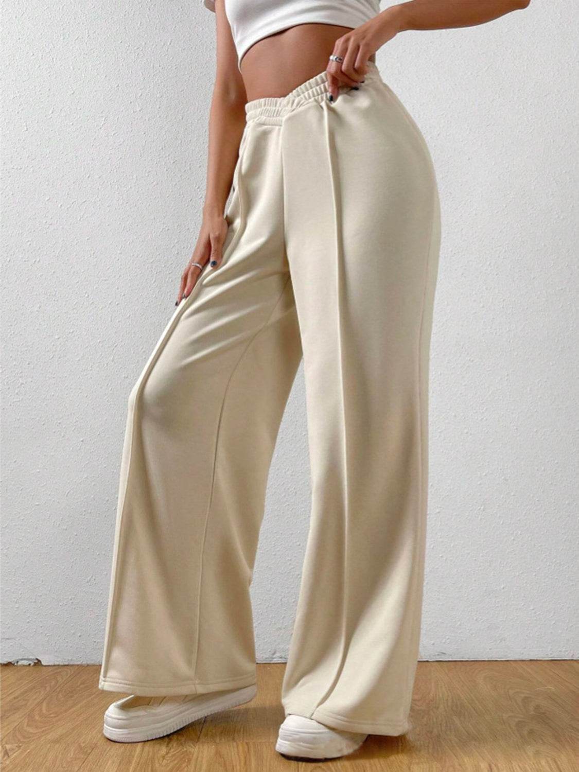 Elastic Waist Wide Leg Pants - Delanoir