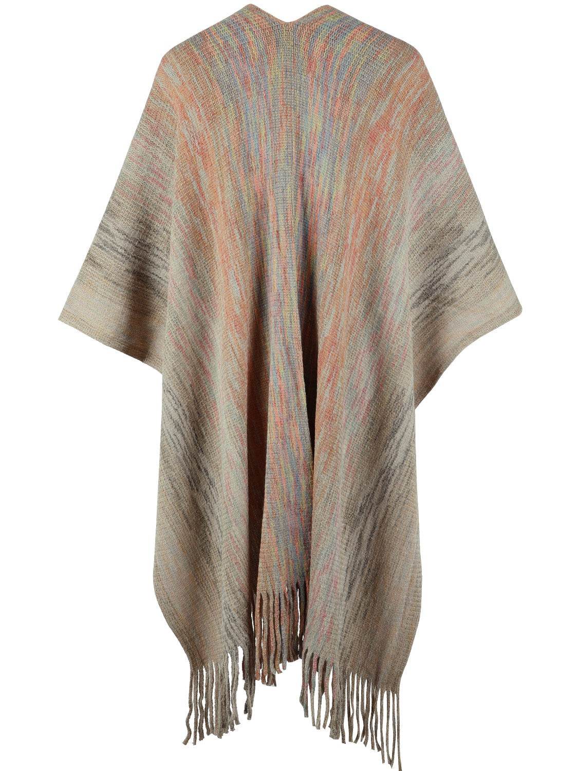 Heathered Fringe Hem Poncho - Delanoir