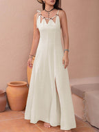 Swiss Dot Cutout Sleeveless Maxi Dress - Delanoir