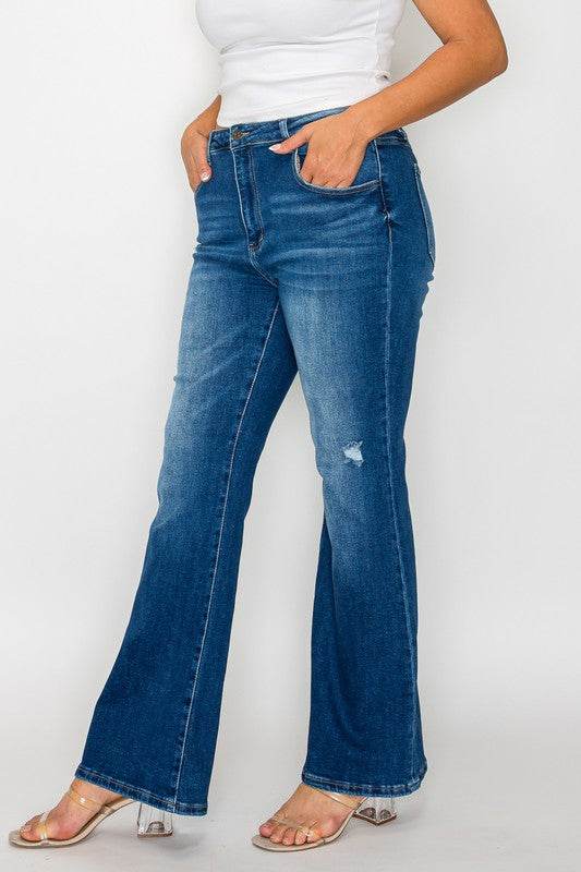 bytos Full Size High Rise Bootcut Jeans with Pockets - Delanoir