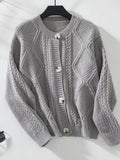 Cable-Knit Round Neck Button Up Cardigan - Delanoir