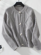 Cable-Knit Round Neck Button Up Cardigan - Delanoir