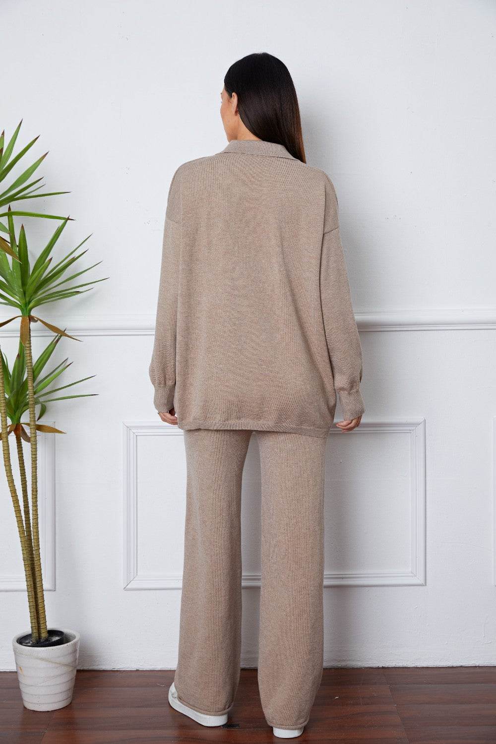 Dropped Shoulder Sweater and Long Pants Set - Delanoir