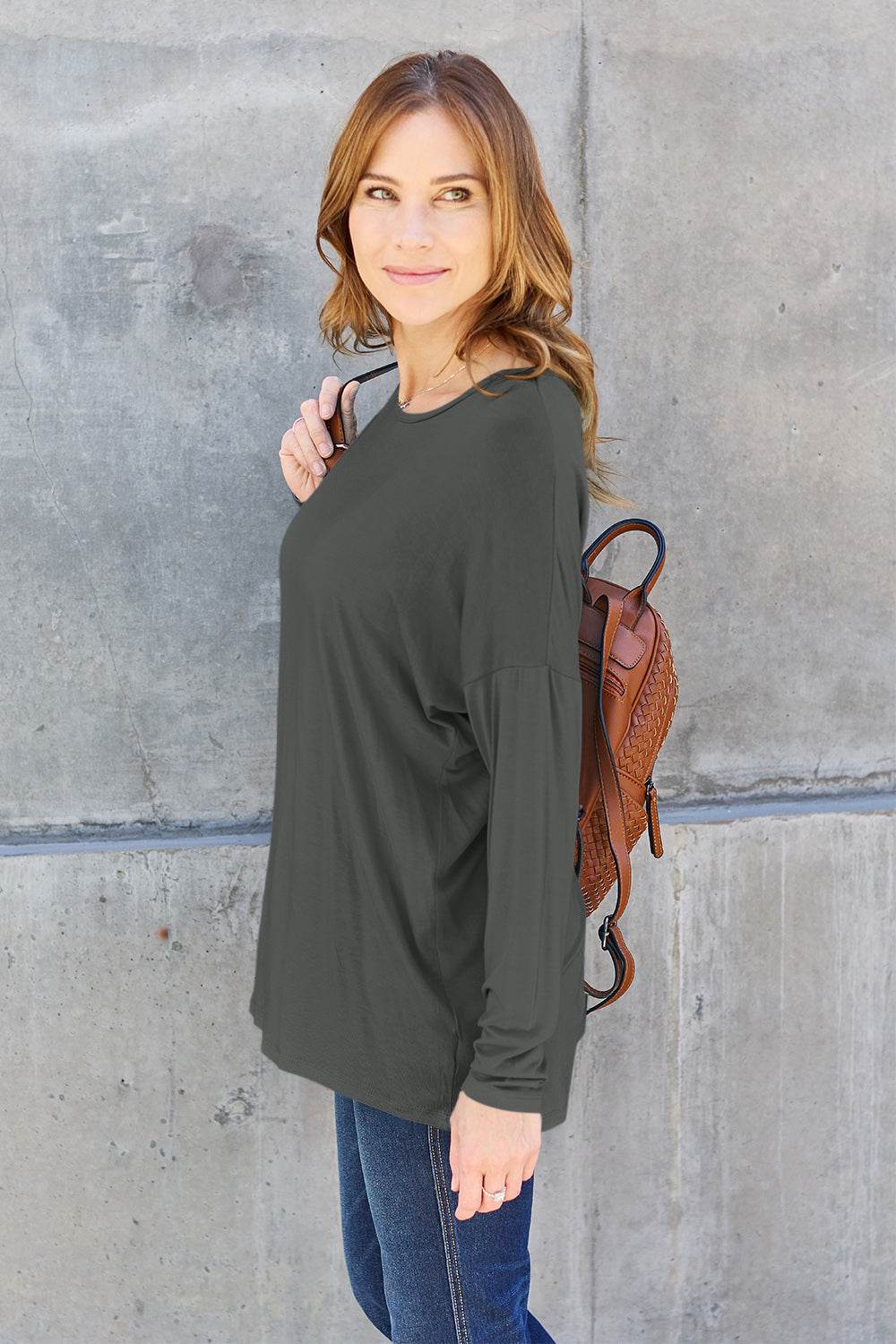 Basic Bae Full Size Round Neck Dropped Shoulder T-Shirt - Delanoir