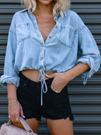 Tie Detail Denim Top - Delanoir