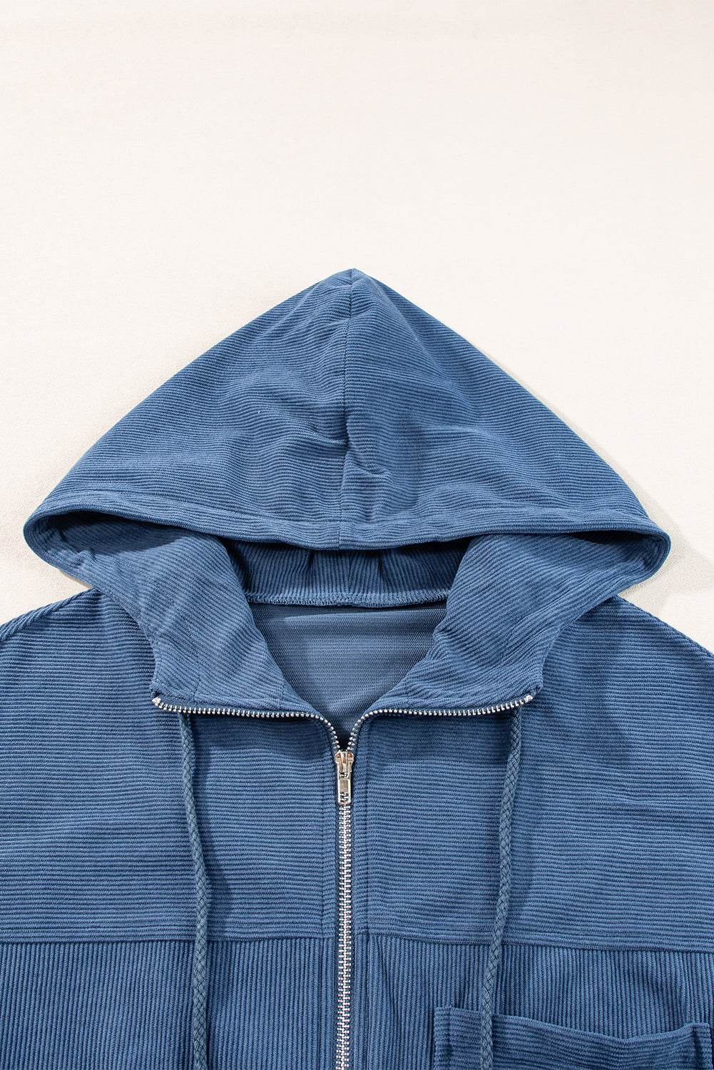 Pocketed Zip Up Long Sleeve Hooded Jacket - Delanoir