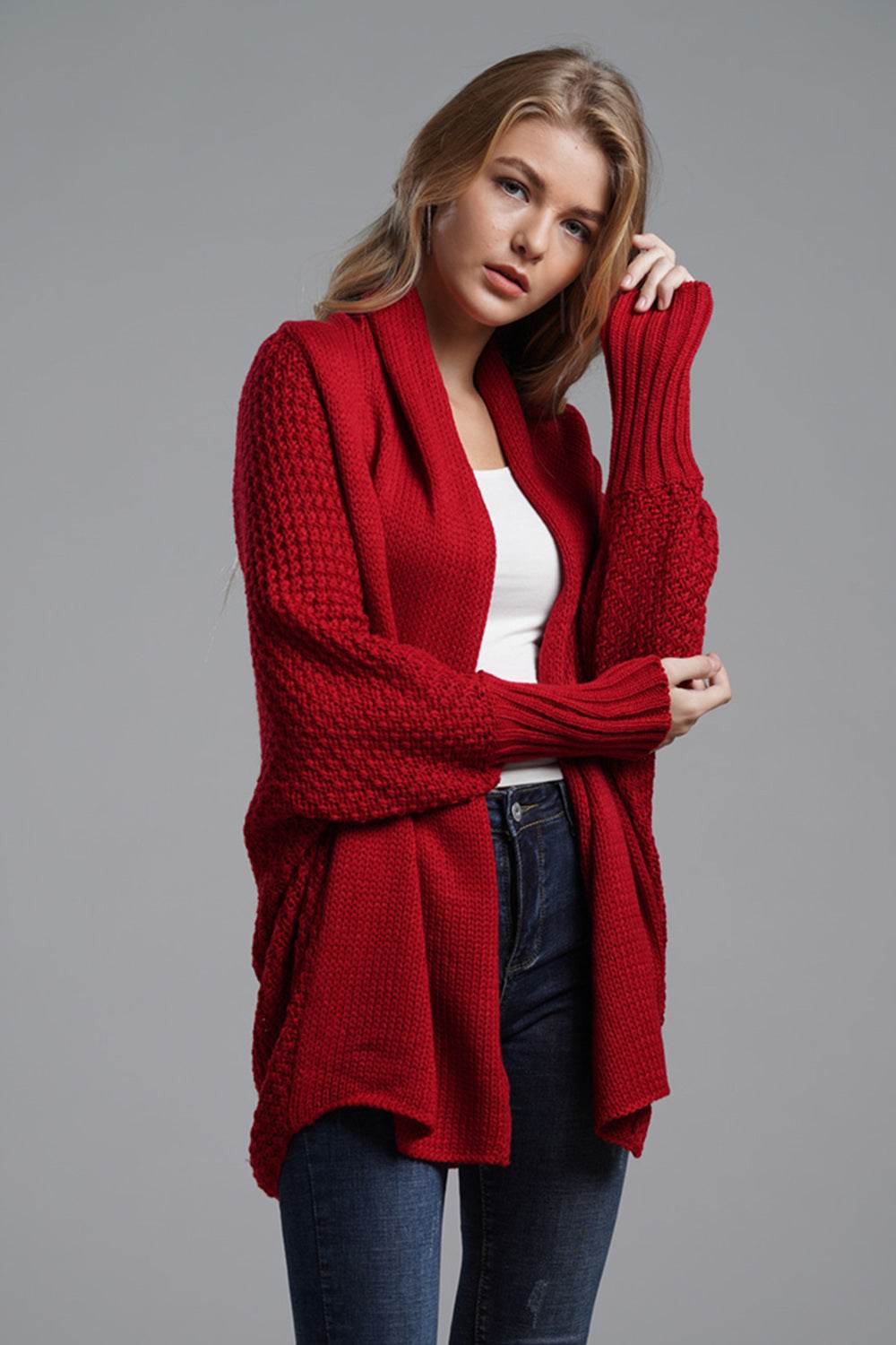 Open Front Batwing Sleeve Cardigan - Delanoir