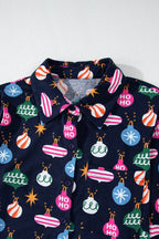 Christmas Lights Print Collared Neck Top and Pants Set - Delanoir