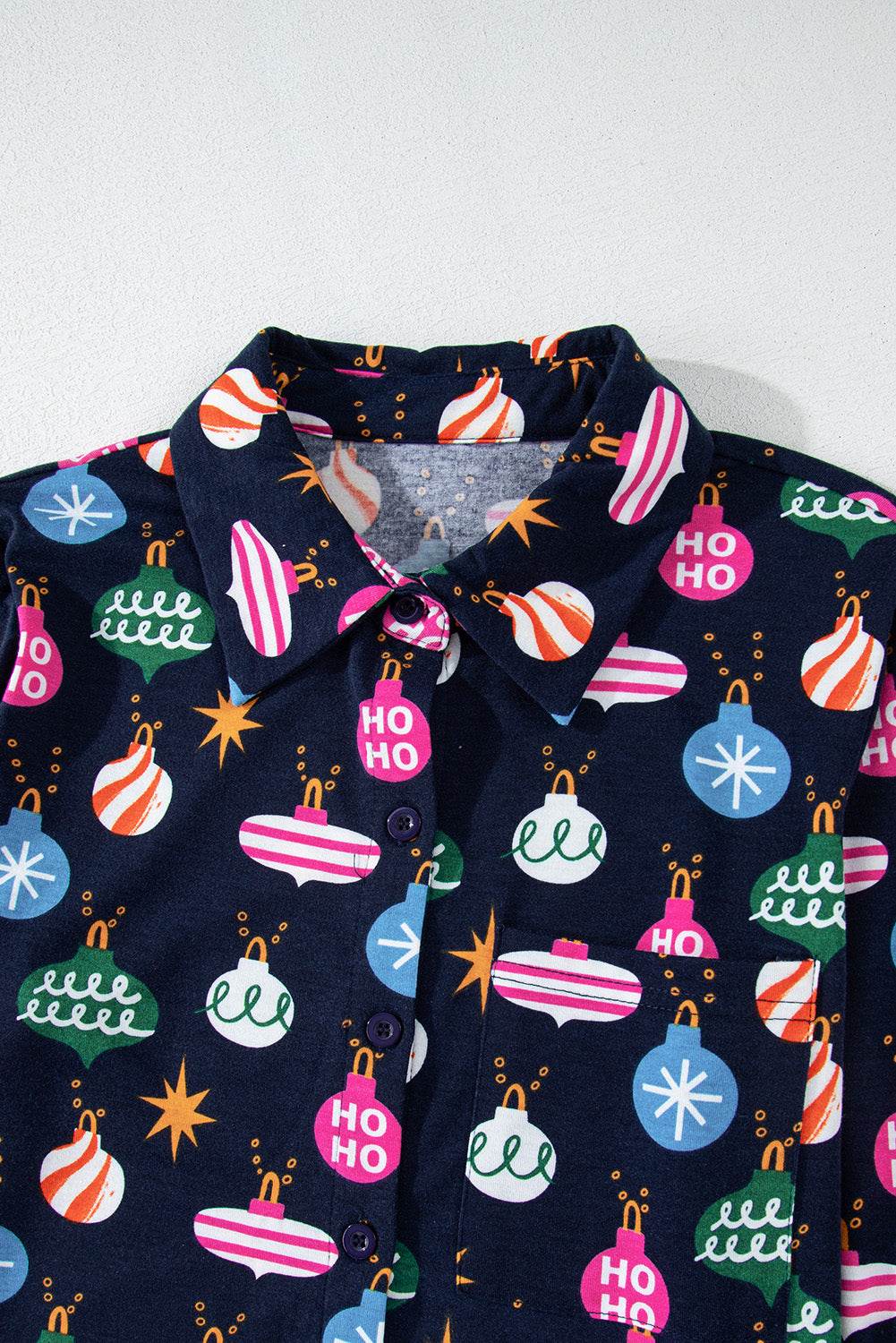 Christmas Lights Print Collared Neck Top and Pants Set - Delanoir