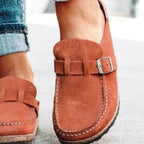Round Toe Low Heel Buckle Loafers - Delanoir