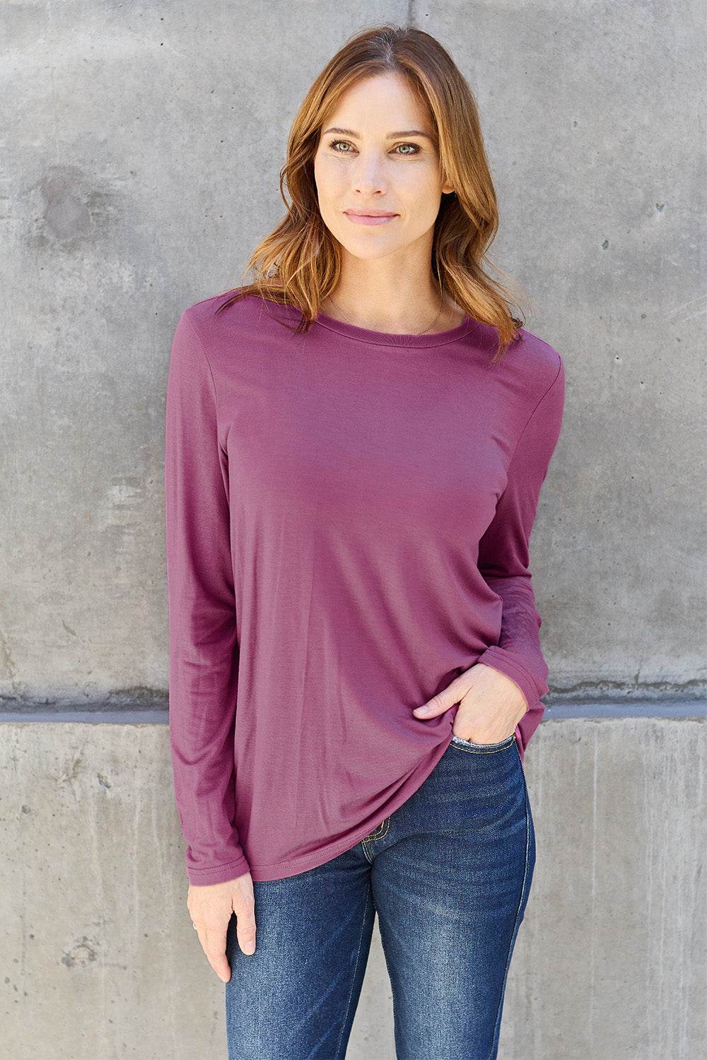 Basic Bae Full Size Round Neck Long Sleeve Top - Delanoir