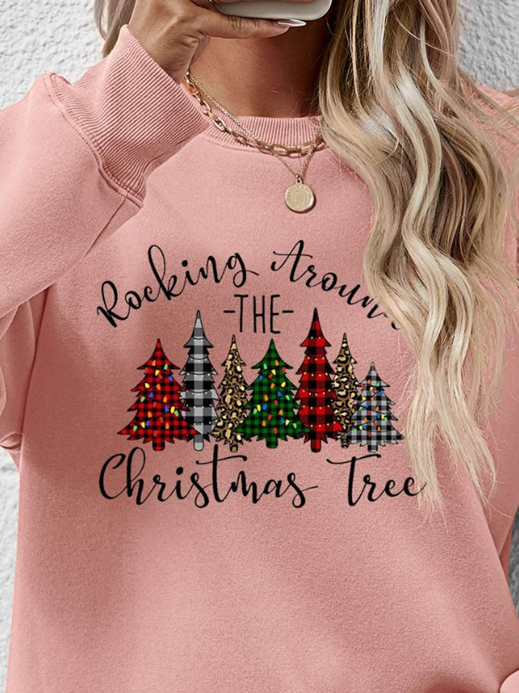 Christmas Tree Graphic Round Neck Sweatshirt - Delanoir