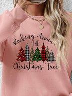 Christmas Tree Graphic Round Neck Sweatshirt - Delanoir