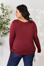 Culture Code Full Size Drawstring Round Neck Long Sleeve Top - Delanoir