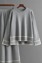 High-Low Round Neck Top and Pants Sweater Set - Delanoir