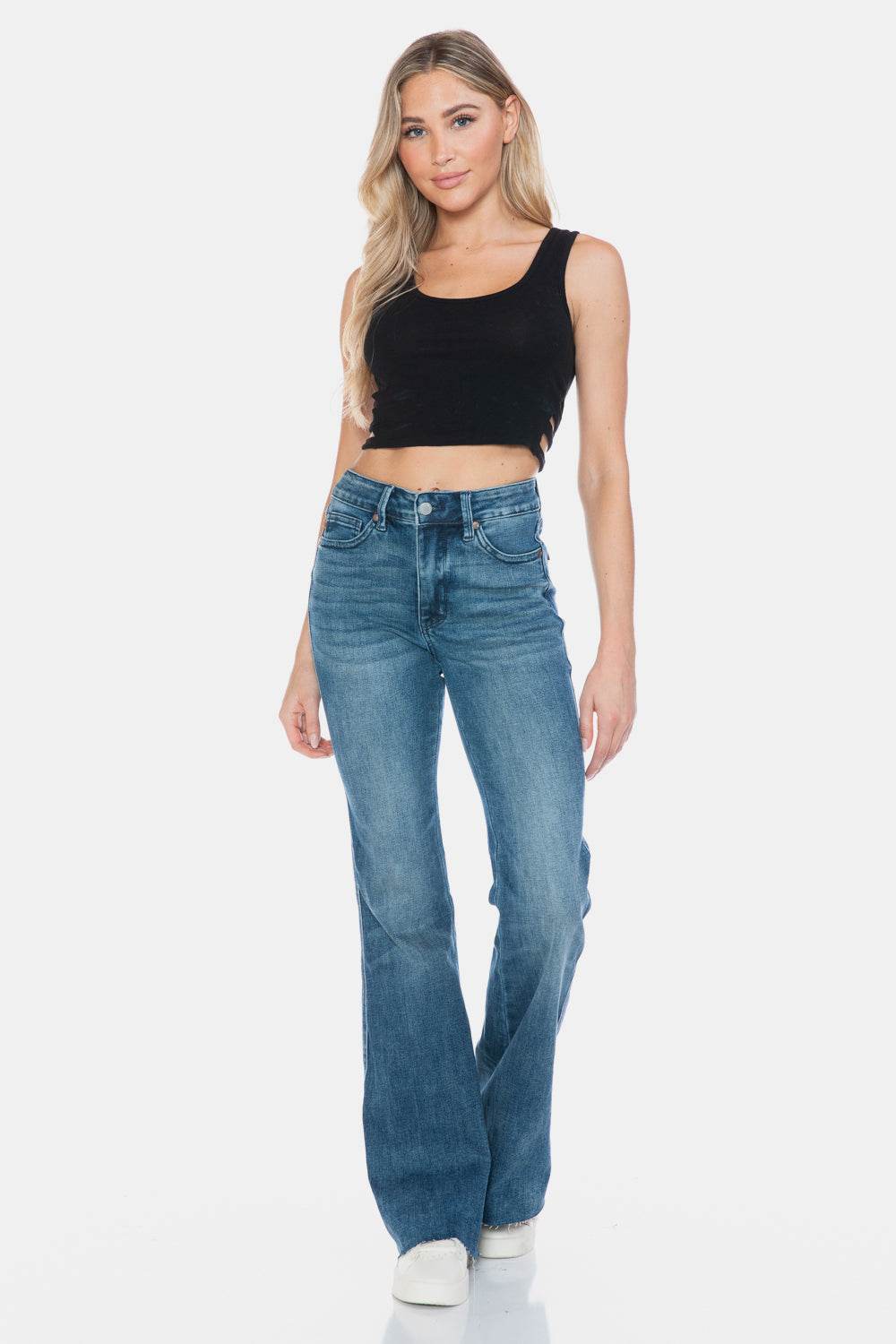 Judy Blue Full Size Tummy Control Cut Hem Flare Jeans - Delanoir