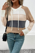 Perfee Color Block Drawstring Hooded Sweater - Delanoir