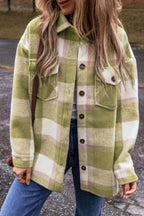 Pocketed Plaid Collared Neck Shacket - Delanoir