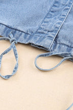 Drawstring Snap Down Denim Jacket with Chest Pockets - Delanoir