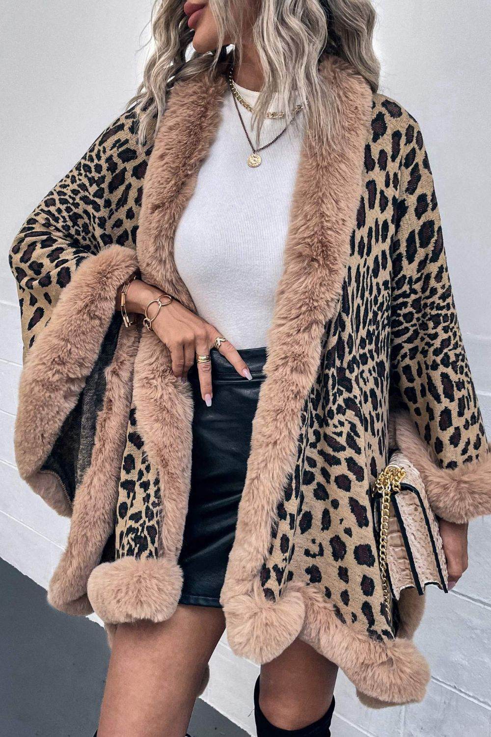 Leopard Open Front Poncho - Delanoir