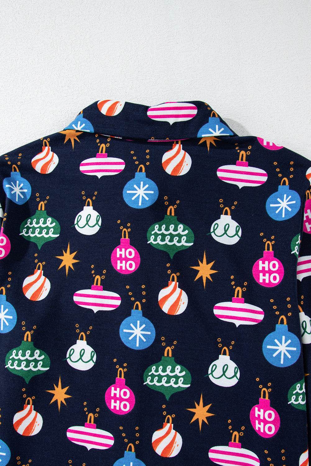 Christmas Lights Print Collared Neck Top and Pants Set - Delanoir