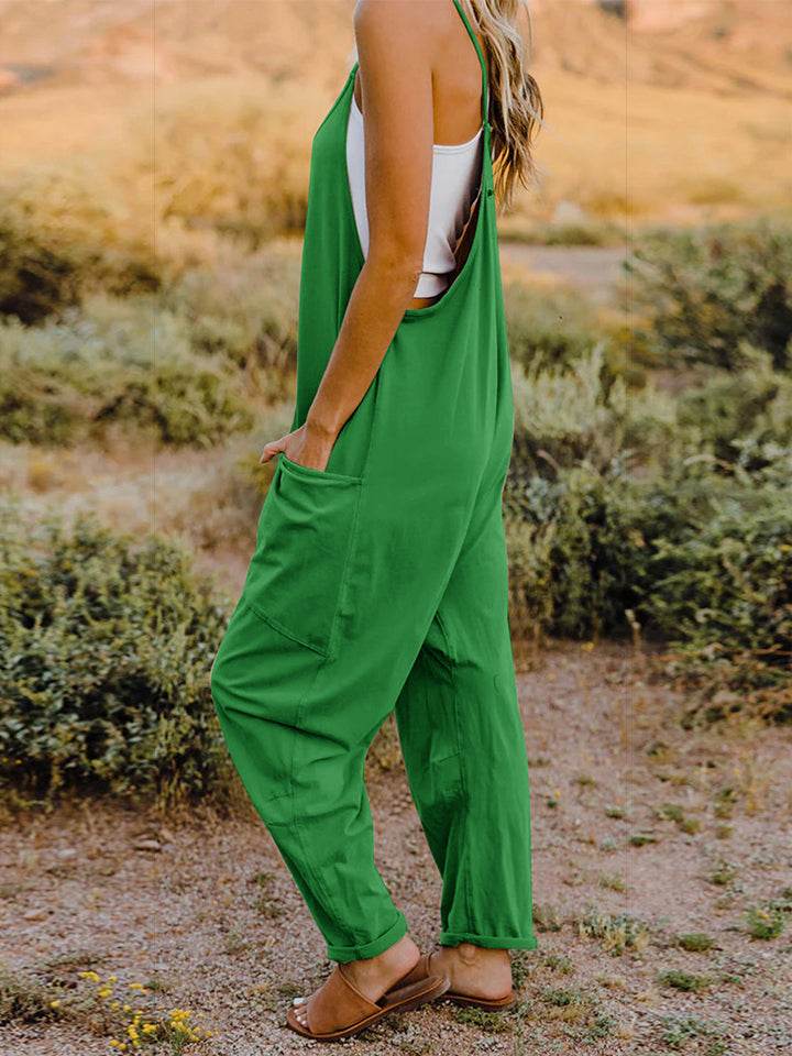 Double Take Full Size Sleeveless V-Neck Pocketed Jumpsuit - Delanoir