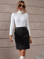 Decorative Button Slit Mini Skirt - Delanoir