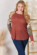 Hailey & Co Full Size Leopard Waffle-Knit Blouse - Delanoir